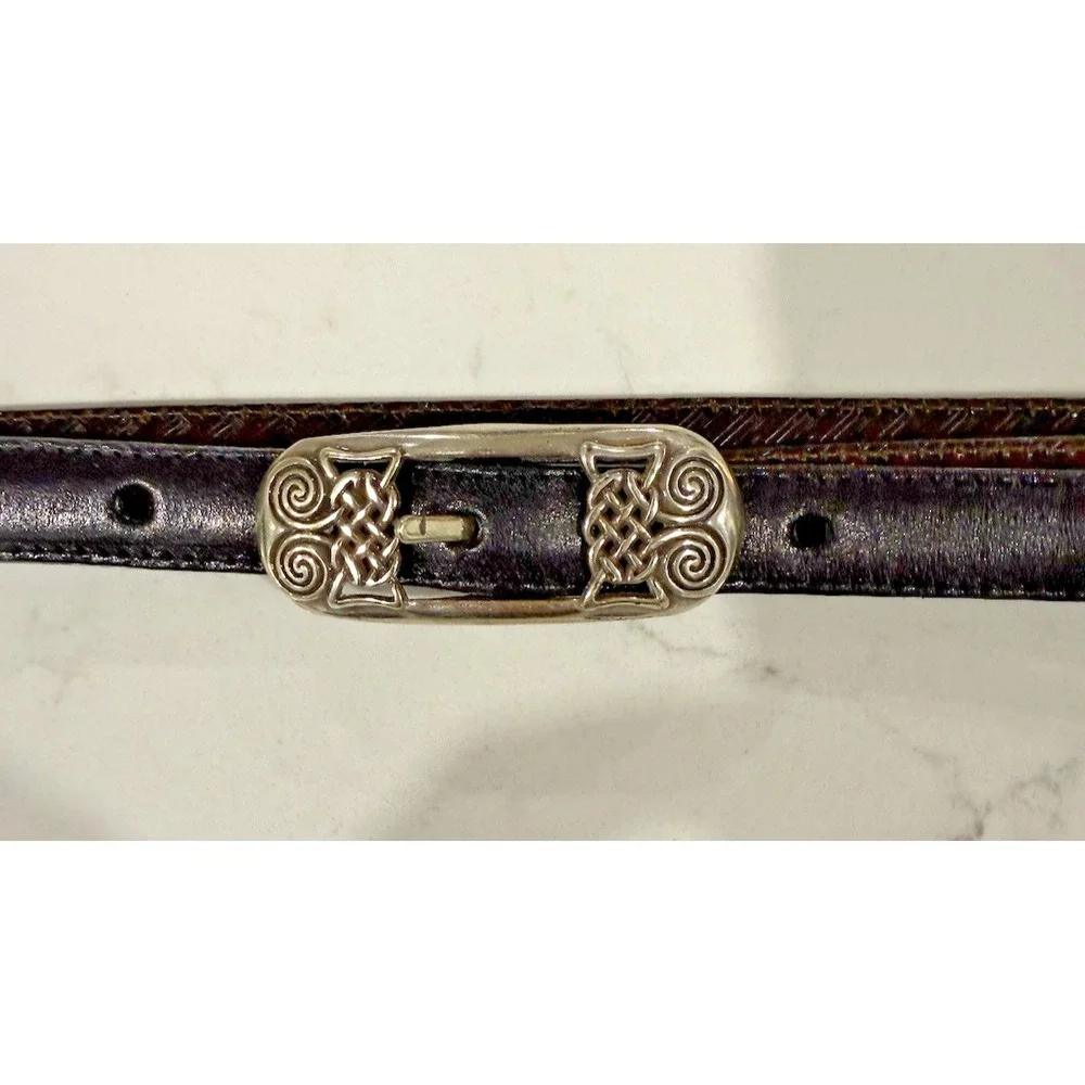 BRIGHTON Vintage Leather Belt Women M/30 Reversible Black & Brown Silver